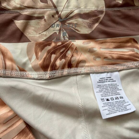 Nike Dri-Fit 3X Tropical Monstera Leaf Print Leggings | Neutral Peach Brown Acti - Picture 3 of 9